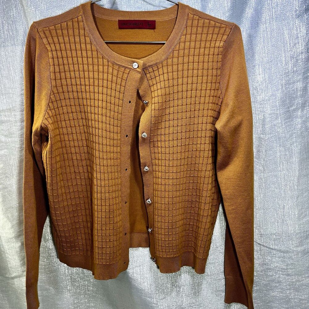 LOVE SCARLETT Cardigan Knit Bling Button Sweater Cinnamon Women's Size M